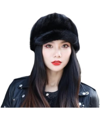 Women Warm Hats Genuine Whole Mink Hair Hat Lady Visor Skiing Cap Winter Head Warmer Outdoor Black $22.79 Skullies & Beanies