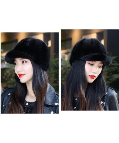 Women Warm Hats Genuine Whole Mink Hair Hat Lady Visor Skiing Cap Winter Head Warmer Outdoor Black $22.79 Skullies & Beanies