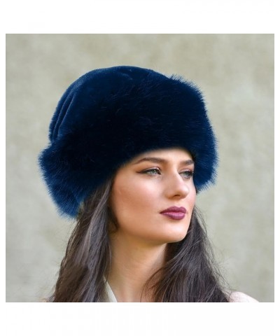 Russian Faux Fur Winter Hat, Women's Hat Warm Fox Ladies Hats for Women Cossack Style Travel Shopping Family Blue $12.83 Bomb...