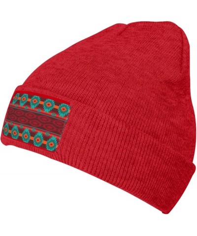 Ethnic Geometric Pattern Print Multi-Purpose Knitted Hat Unisex Winter Warm Hat, Outdoor Or Daily Wear,Soft Warm Red $9.60 Sk...