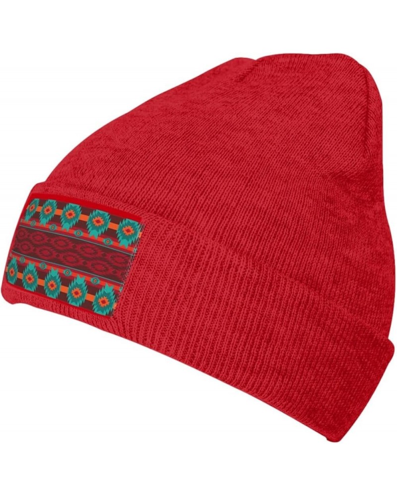 Ethnic Geometric Pattern Print Multi-Purpose Knitted Hat Unisex Winter Warm Hat, Outdoor Or Daily Wear,Soft Warm Red $9.60 Sk...