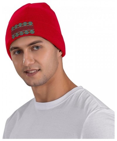 Ethnic Geometric Pattern Print Multi-Purpose Knitted Hat Unisex Winter Warm Hat, Outdoor Or Daily Wear,Soft Warm Red $9.60 Sk...