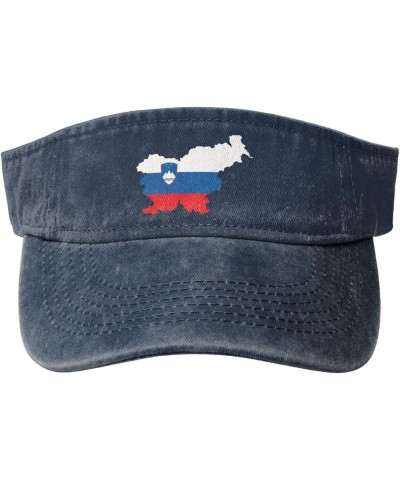 Slovenia Terrain Map Sun Visor Hats for Women Men Adjustable Sports Sun Hats Cotton Golf Cap Navy Blue $10.93 Visors