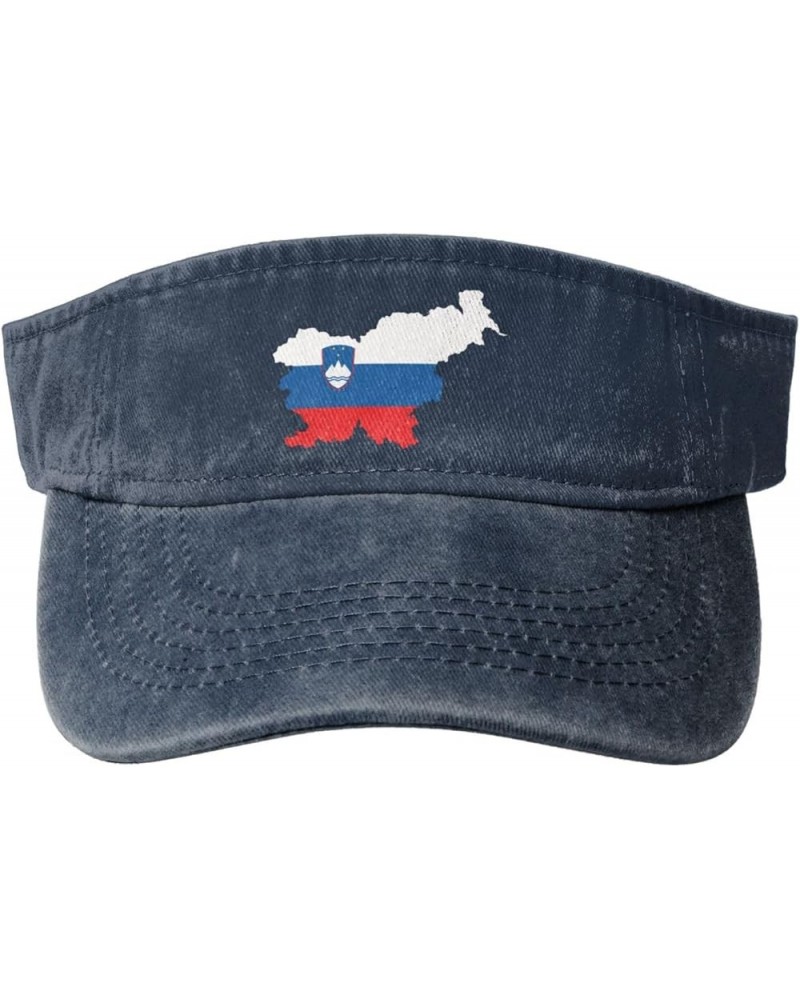 Slovenia Terrain Map Sun Visor Hats for Women Men Adjustable Sports Sun Hats Cotton Golf Cap Navy Blue $10.93 Visors