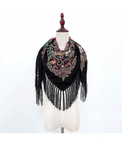 Women Lady Muslim Folk-Custom Print Tassel Square Scarf Wrap Shawl Travel Scarve Outdoor Scarf for Men (Color : Multicolor, S...