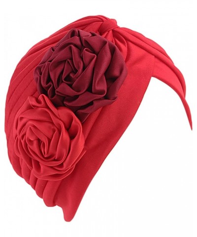 Turbans Cap for Women Pleated Stretch Ruffle Hat Chemo Turban Hat Wrap Cover Beanie Cap Headwrap Hat Red 2 $7.55 Skullies & B...