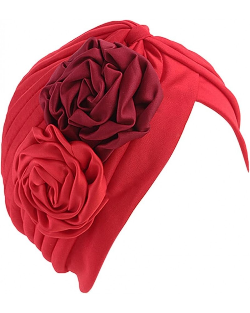 Turbans Cap for Women Pleated Stretch Ruffle Hat Chemo Turban Hat Wrap Cover Beanie Cap Headwrap Hat Red 2 $7.55 Skullies & B...