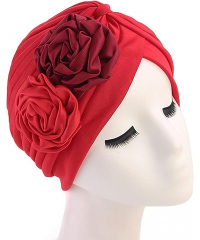 Turbans Cap for Women Pleated Stretch Ruffle Hat Chemo Turban Hat Wrap Cover Beanie Cap Headwrap Hat Red 2 $7.55 Skullies & B...