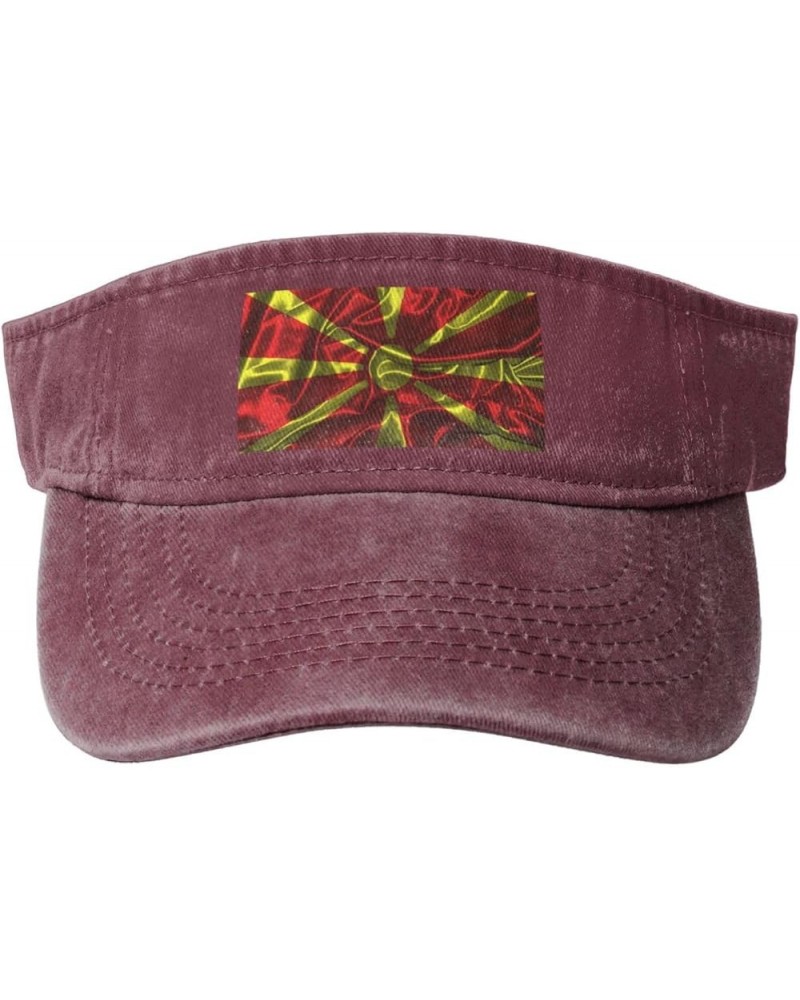 Silk Style Flag of North Macedonia Sun Visor Hats for Women Men Sun Hat Vintage Golf Hat Adjustable Baseball Cap Red $11.39 V...