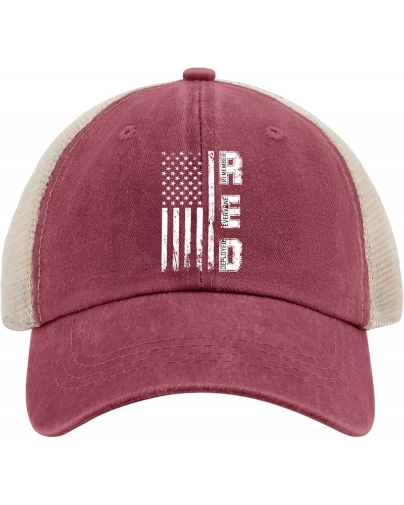 Remember Everyone Deployed Caps Running Cap AllBlack Trucker Hats Women Gifts for Him Golf Hats Wine Red02 $13.79 Sun Hats