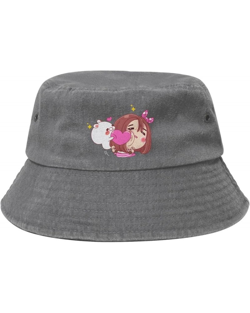 Funny Girl and White Bunny with Pink Heart Bucket Hat for Men Women Outdoor Washed Cotton Sun Hats Travel Beach Hat Gray $12....