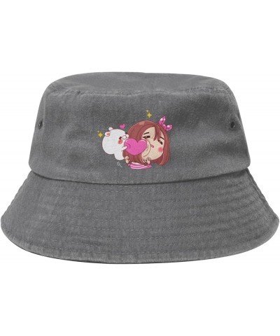 Funny Girl and White Bunny with Pink Heart Bucket Hat for Men Women Outdoor Washed Cotton Sun Hats Travel Beach Hat Gray $12....