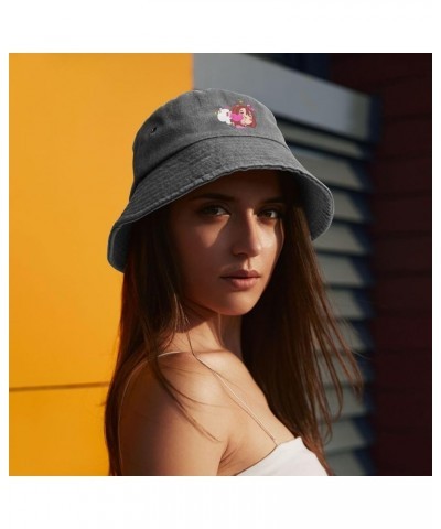 Funny Girl and White Bunny with Pink Heart Bucket Hat for Men Women Outdoor Washed Cotton Sun Hats Travel Beach Hat Gray $12....