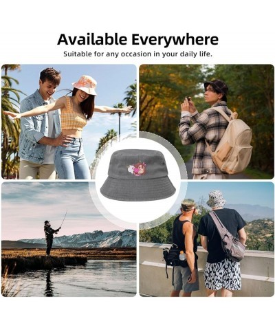 Funny Girl and White Bunny with Pink Heart Bucket Hat for Men Women Outdoor Washed Cotton Sun Hats Travel Beach Hat Gray $12....