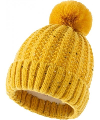 Womens Knit Beanie Hat, Women's Warm Chunky Cable Knit Hats with Faux Fur Pom Warm Knit Skull Cap for Cold Weather A01-yellow...