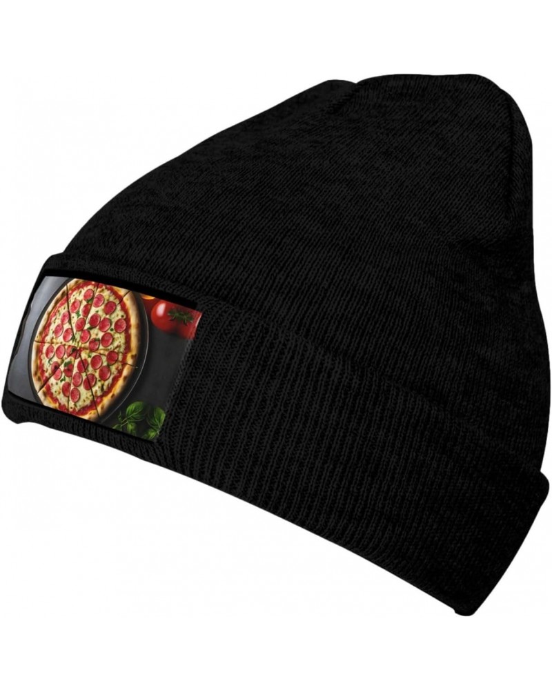 Thick Unisex Knitted Beanie,Insulator for Cold Weather,Snowboarding, Skiing, and Outdoor Winter Adventures Large Pizza Black ...