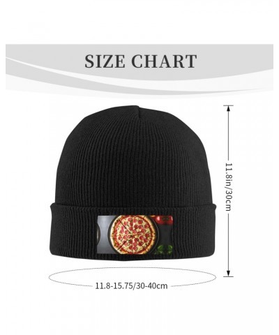 Thick Unisex Knitted Beanie,Insulator for Cold Weather,Snowboarding, Skiing, and Outdoor Winter Adventures Large Pizza Black ...