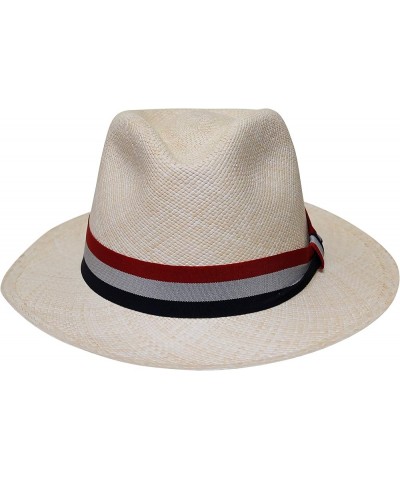 Teardrop Fedora Panama Hat Natural With Antique Red, White and Blue Band $59.78 Fedoras