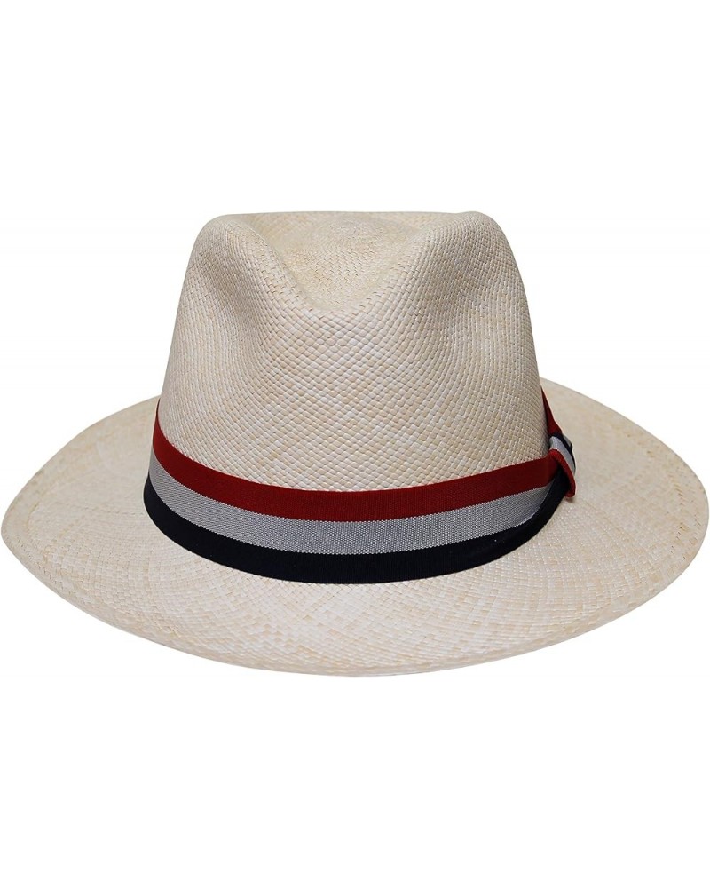 Teardrop Fedora Panama Hat Natural With Antique Red, White and Blue Band $59.78 Fedoras