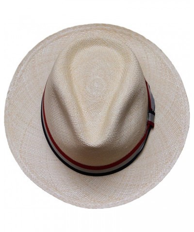 Teardrop Fedora Panama Hat Natural With Antique Red, White and Blue Band $59.78 Fedoras