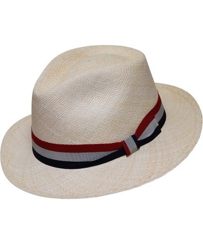 Teardrop Fedora Panama Hat Natural With Antique Red, White and Blue Band $59.78 Fedoras