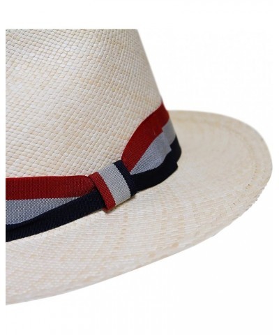 Teardrop Fedora Panama Hat Natural With Antique Red, White and Blue Band $59.78 Fedoras