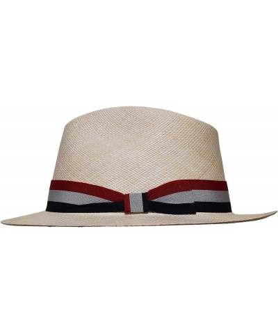 Teardrop Fedora Panama Hat Natural With Antique Red, White and Blue Band $59.78 Fedoras