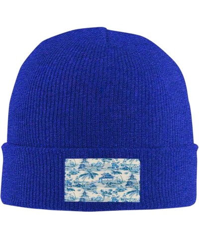 Chinoiserie Ancient Folk Art Winter Hats Thick Knit Cuff Beanie Cap Warm Stocking Beanie Hat for Men Women Blue $12.24 Skulli...