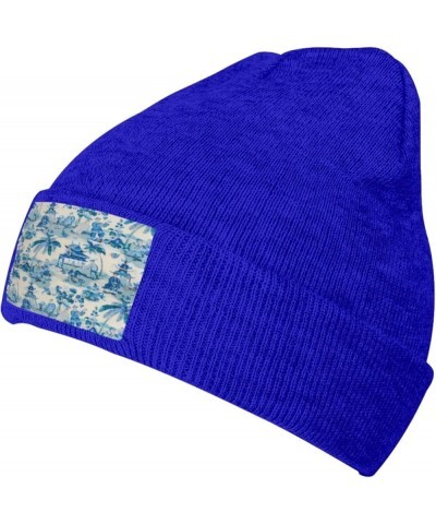 Chinoiserie Ancient Folk Art Winter Hats Thick Knit Cuff Beanie Cap Warm Stocking Beanie Hat for Men Women Blue $12.24 Skulli...