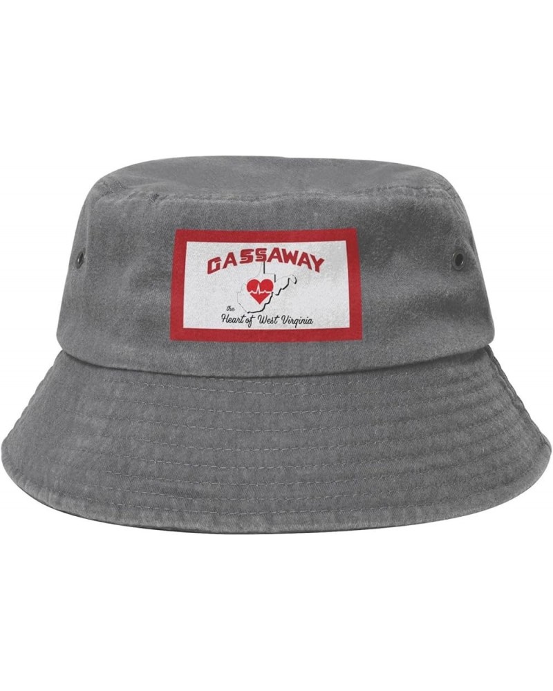 Flag of Gassaway West Virginia Denim Bucket Hat Adult Unisex Fishing Sun Hat Black Gray $11.86 Bucket Hats