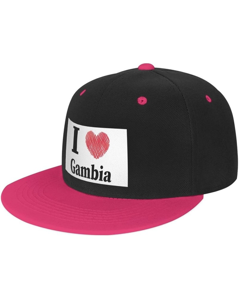 I Love Gambia Baseball Cap for Men Women Snapback Hat Adjustable Flat Bill Hats Pink $10.63 Baseball Caps