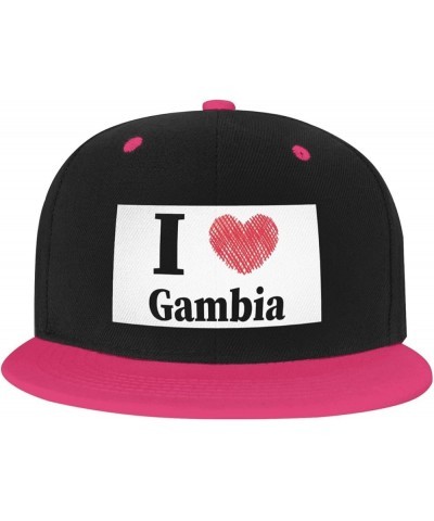 I Love Gambia Baseball Cap for Men Women Snapback Hat Adjustable Flat Bill Hats Pink $10.63 Baseball Caps