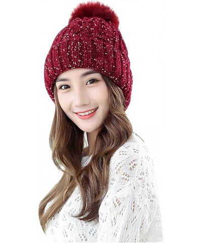 Winter Women Beanie Hat Fashion Knit Warm Skull Cap with Pom Pom Beanie for Women Red-2 $9.51 Skullies & Beanies