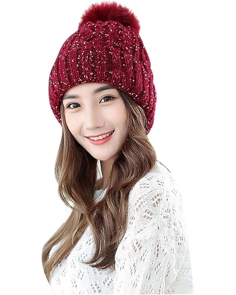 Winter Women Beanie Hat Fashion Knit Warm Skull Cap with Pom Pom Beanie for Women Red-2 $9.51 Skullies & Beanies