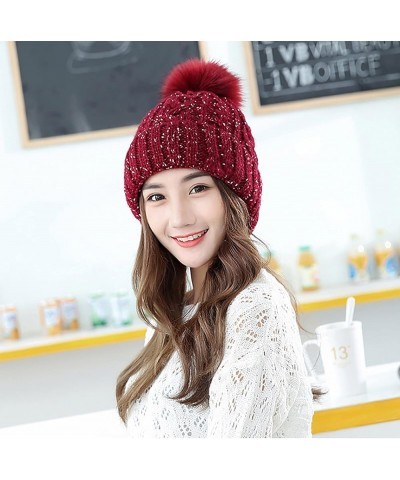 Winter Women Beanie Hat Fashion Knit Warm Skull Cap with Pom Pom Beanie for Women Red-2 $9.51 Skullies & Beanies