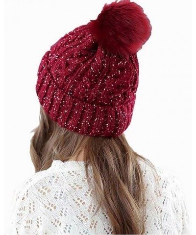 Winter Women Beanie Hat Fashion Knit Warm Skull Cap with Pom Pom Beanie for Women Red-2 $9.51 Skullies & Beanies