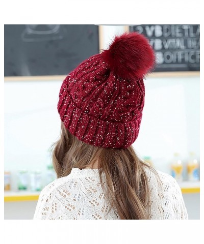 Winter Women Beanie Hat Fashion Knit Warm Skull Cap with Pom Pom Beanie for Women Red-2 $9.51 Skullies & Beanies