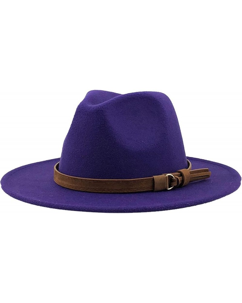 Fashionable Fedora Hat Wide-Brim Panama Floppy Hat Woolen Belt Buckle Hat Cap for Womens Costume Accessories Purple2 $15.74 F...