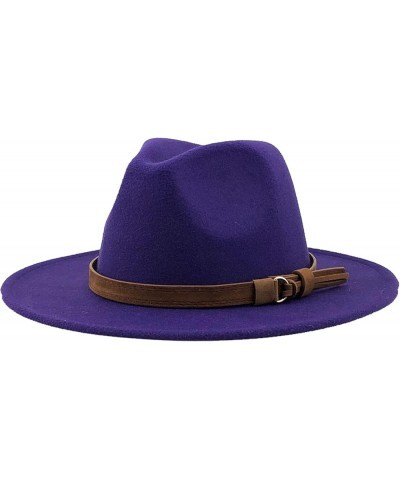 Fashionable Fedora Hat Wide-Brim Panama Floppy Hat Woolen Belt Buckle Hat Cap for Womens Costume Accessories Purple2 $15.74 F...