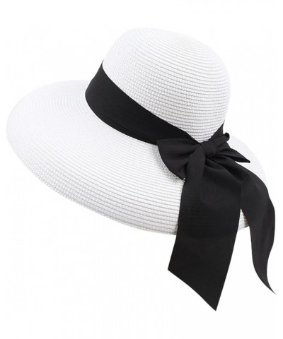 WUTYU Protection Fashion Beach Straw Sun Hat Caps Summer Foldable Hats Bow Women Baseball Caps White $11.42 Sun Hats