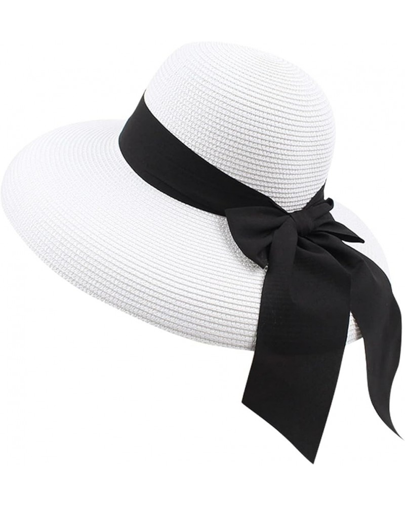 WUTYU Protection Fashion Beach Straw Sun Hat Caps Summer Foldable Hats Bow Women Baseball Caps White $11.42 Sun Hats