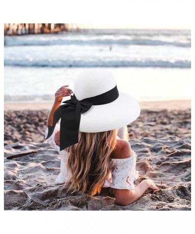 WUTYU Protection Fashion Beach Straw Sun Hat Caps Summer Foldable Hats Bow Women Baseball Caps White $11.42 Sun Hats