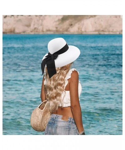 WUTYU Protection Fashion Beach Straw Sun Hat Caps Summer Foldable Hats Bow Women Baseball Caps White $11.42 Sun Hats