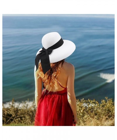 WUTYU Protection Fashion Beach Straw Sun Hat Caps Summer Foldable Hats Bow Women Baseball Caps White $11.42 Sun Hats