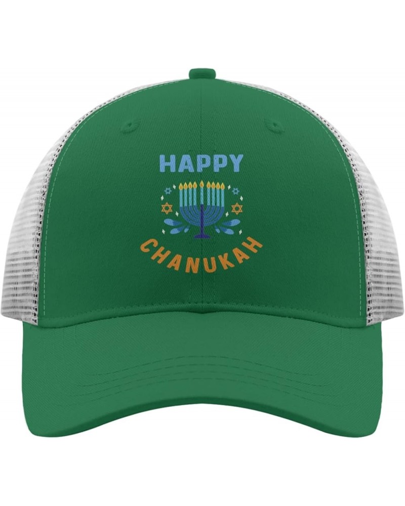 Womens Hat Hanukkah Chanukah Fitted Trucker Hats for Men Hats Snapback Happy Chanukah Retro Mesh Ball Cap Green $11.76 Baseba...