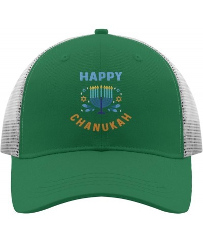 Womens Hat Hanukkah Chanukah Fitted Trucker Hats for Men Hats Snapback Happy Chanukah Retro Mesh Ball Cap Green $11.76 Baseba...