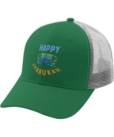 Womens Hat Hanukkah Chanukah Fitted Trucker Hats for Men Hats Snapback Happy Chanukah Retro Mesh Ball Cap Green $11.76 Baseba...