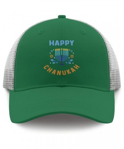 Womens Hat Hanukkah Chanukah Fitted Trucker Hats for Men Hats Snapback Happy Chanukah Retro Mesh Ball Cap Green $11.76 Baseba...