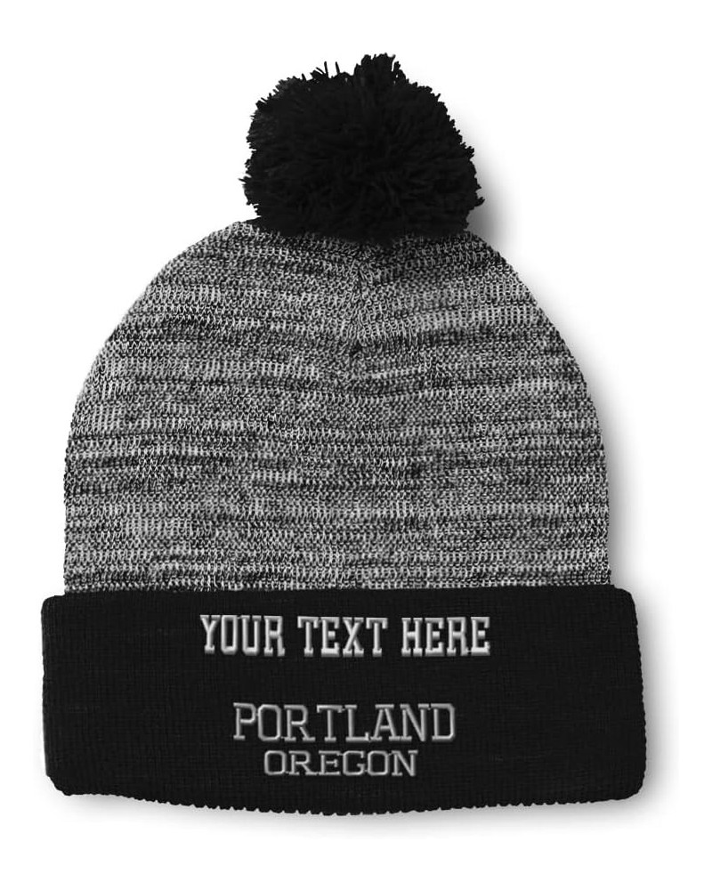 Custom Pom Pom Beanies for Women Oregon Portland United States Embroidery Skull Cap Acrylic 1 Size Heather Gray Black Persona...