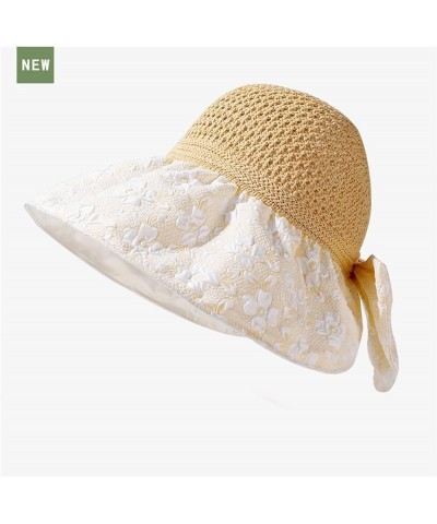 Mesh Sun Hats Women's Foldable Fishing Hat Wide Brim Summer Outdoor Beach Bucket Cap Gifts Birthday Easter Yellow $6.20 Sun Hats